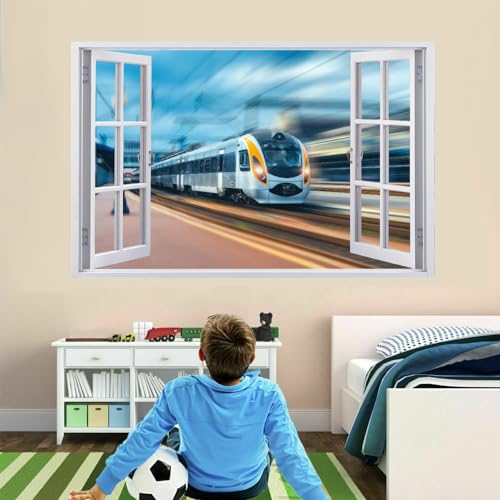 Wandsticker 3D Durchbruch Zug Wandtattoo kinderzimmer Deko Bahnhof Wand Aufkleber Selbstklebend Wandbild für Junge Mädchen Teenager Zimmer Wohnzimmer Schlafzimmer 90x60cm von Kuletkear