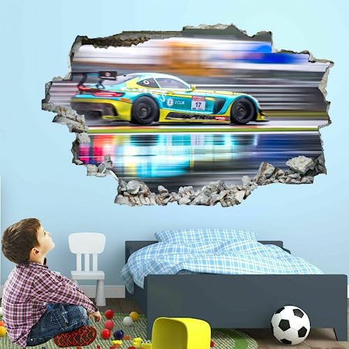 Wandtattoo, 3D-Auto-Wandaufkleber, zertrümmerte Kunst, wasserdichtes Sport-Vinyl-Wandtattoo für Kinder, Schlafzimmer, Wohnzimmer, Spielzimmer, Baby, Kinderzimmer, Heimdekoration von Kuletkear