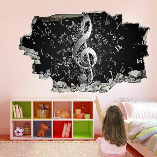 Wandtattoo Durchbruch 3D Wandsticker Musik Note Selbstklebend Wanddeko Musikthema Wanddurchbruch sticker für Kinderzimmer Mädchen Wanddeko Wandaufkleber Schlafzimmer Wandbild von Kuletkear