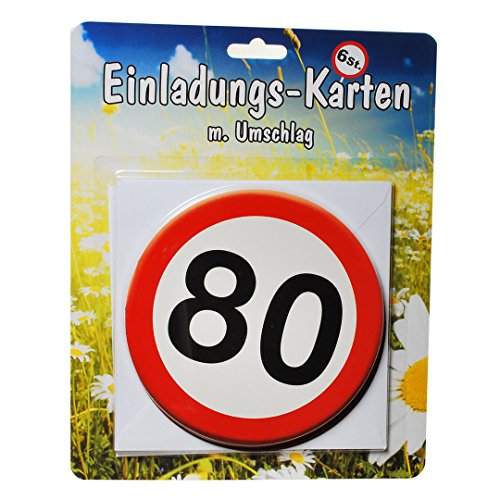 KULTFAKTOR GmbH 80. Geburtstag Einladungs-Karten mit Umschlag 6 Stück Weiss-rot 14cm Einheitsgröße von Kultfaktor