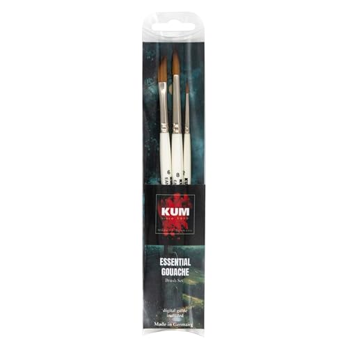 KUM 5147716 - Künstlerpinsel-Set Essential Gouache, 3 Pinsel für Gouache, Aquarell und Mixed Media von Kum