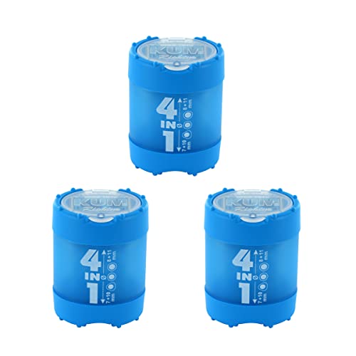 KUM AZ1028316-B - Anspitzer mit Behälter 4in1 blau, 3 Stück, mit Click Clack Verschluss, aus Kunststoff von Kum