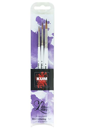 KUM 5119416 - Memory Point Brushlettering Set, Breite 1, 3 & 6, drei Pinsel im Set, weiß von Kum