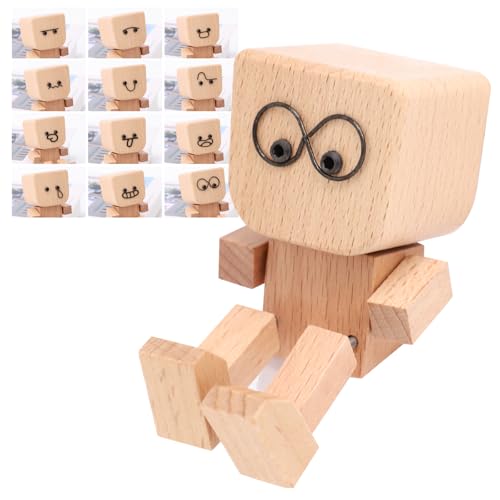 Wackelnder Holzmann, Schüttelnde Holzmann-Figur, Charmante kleine Holzfigur, wackelfigur Auto, schüttelmann aus Holz, die mit 12 magnetischen Ausdrücke schwankt, lustige Wackelkopf-Autodekoration von Kunaxku