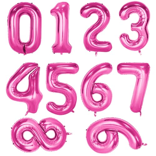 10 Stück Zahlen-Folienballons 0-9, 40,6 cm, selbstaufblasend, luftgefüllt, Mylar-Zahlenballons für Geburtstagsparty, Feiern, Dekorationen (Rosarot) von Kunjocy
