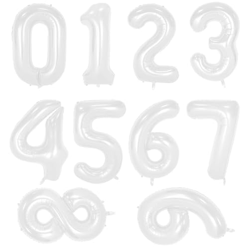 10 Stück Zahlen-Folienballons 0-9, 40,6 cm, selbstaufblasend, luftgefüllt, Mylar-Zahlenballons für Geburtstagsparty, Feiern, Dekorationen (weiß) von Kunjocy
