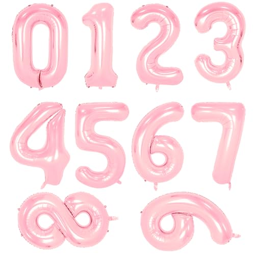 10 Stück Zahlenballon-Zahlen, 0-9 Folienballons, 40,6 cm, selbstaufblasende Luftballons, Helium-Mylar-Ballons für Geburtstagsparty, Feiern, Dekorationen (Rosa) von Kunjocy