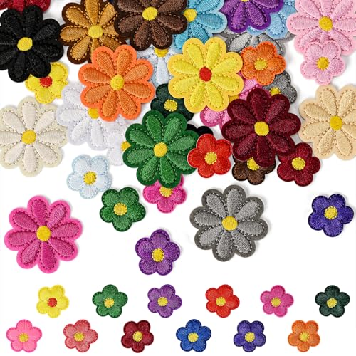 50 Stück Blumen zum Aufbügeln für Kleidung, 28 bunte Gänseblümchen-Applikationen zum Aufbügeln und 22 Sonnenblumen-Stickerei-Aufnäher für Kleidung, Jacken, Jeans, Rucksäcke von Kunjocy