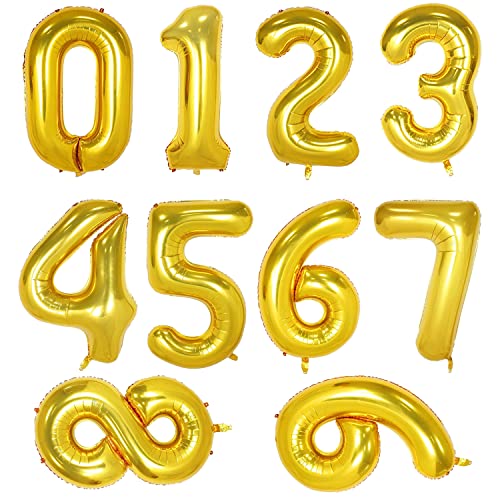 Kunjocy 10 Stück Zahlenballon 0-9, 40,6 cm, selbstaufblasende Folienballons aus Mylar-Folie, für Geburtstagsparty, Feiern, Dekorationen (Gold) (Kunjocy-248) von Kunjocy
