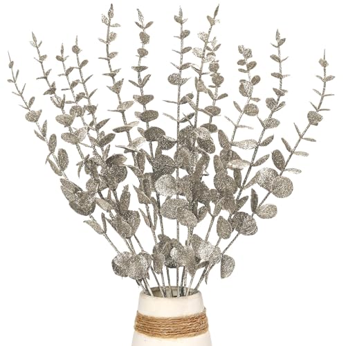 Kunjocy Glitzer-Blätter, 37 cm, glänzende Eukalyptusstiele, funkelnde Eukalyptuszweige, Stiele, glitzerndes Laub, Dekoration für Weihnachtsbaum, Vasenfüller, Party, Zuhause, Urlaub, Ornament Kunjocy Glitzer-Blätter, 37 cm, glänzende Eukalyptusstiele, funkelnde Eukalyptuszweige, Stiele, glitzerndes Laub, Dekoration für Weihnachtsbaum, Vasenfüller, Party, Zuhause, Urlaub, Ornament von Kunjocy