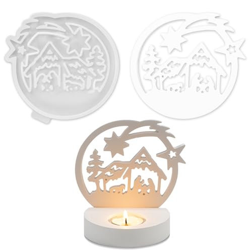 Silikonform Krippe, Silikonformen Gießformen Weihnachten, Gießform Krippe, Krippenfiguren Gießform, Silikonform Mini Krippe für DIY Handwerk, Heimdekoration (Style 1) von Kunoli
