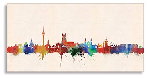 Kunstbruder München Druck auf leinwand Stencil Graffiti - Bild München Skyline Paul London! Bild fertig auf Keilrahmen Kunstdrucke, Wandbilder, Bilder zur Dekoratio (70x140 cm) von Kunstbruder