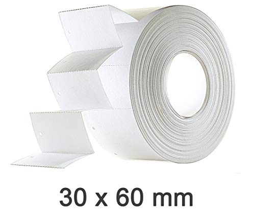 Kunststofftechnik Vlotho 1.000 Stück Karton-Etiketten auf Rolle, Hänge-Etiketten, Roll-Etiketten, Waren-Anhänger, 30x60 mm, perforiert, weiß, 250g/qm, 3mm Fadenlochung von Kunststofftechnik Vlotho