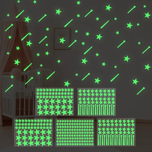 Leuchtsterne Kinderzimmer Aufkleber Sterne Sticker Sterne - 516 Stück Leuchtsterne Selbstklebend, Sterne Sticker, Glow in the Dark Sterne, Stern Aufkleber, Leuchtstern Sticker für Fenster Dekoration von Kunxing