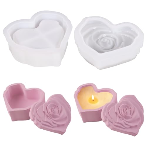 2 Stück/Set Herzform aus Kunstharz mit Rosendeckel, Blumenform, Silikonform, Kerzenhalter, Form, DIY, Schmuck, Aufbewahrungsbox, Herz, Heimdekoration, Epoxidharz, Basteln, Gießform 2 Stück/Set Herzform aus Kunstharz mit Rosendeckel, Blumenform, Silikonform, Kerzenhalter, Form, DIY, Schmuck, Aufbewahrungsbox, Herz, Heimdekoration, Epoxidharz, Basteln, Gießform von Kunyeah