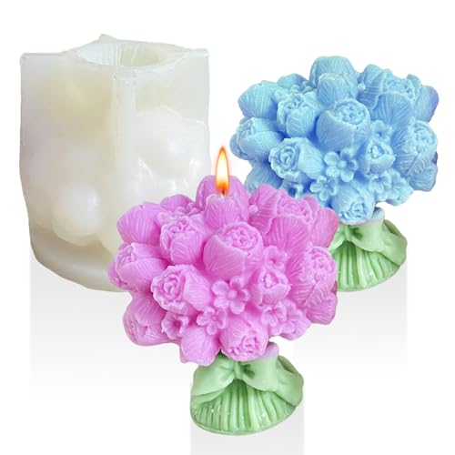 Kunyeah Blume Kerze Formen Tulpe Silikonform 3D Rose Bouquet Aromatherapie Ornamente Form DIY handgemachte Lieferungen Epoxidharz Gießen Form für Geschenk & Home Decor (Gemischte Blumen) von Kunyeah