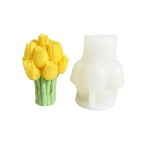 Kunyeah Silikonform für Blumen, Kerzen, Tulpen, 3D-Rosenstrauß, Aromatherapie, Ornamente, DIY, handgefertigtes Zubehör, Epoxidharz, Gießform für Geschenk und Heimdekoration (Tulpenstrauß) von Kunyeah
