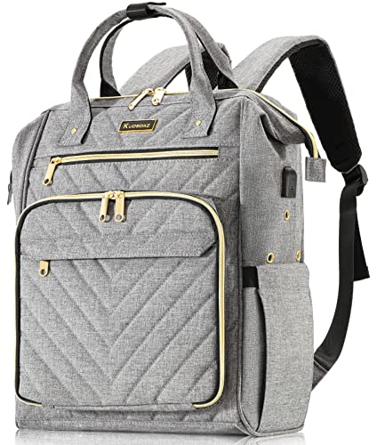 Kuosdaz Stricktasche Rucksack, Garn Organizer mit USB-Ladeanschluss, Quilted Rucksack für Frauen, Große Reise Häkeltasche Totes für Häkelhaken, Stricknadeln, Garn Zubehör, Grau von Kuosdaz