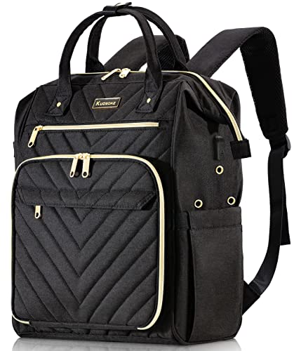 Kuosdaz Stricktasche Rucksack, Garn Organizer mit USB-Ladeanschluss, Quilted Rucksack für Frauen, Große Reise Häkeltasche Totes für Häkelhaken, Stricknadeln, Garn Zubehör, Schwarz von Kuosdaz