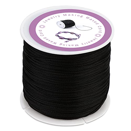 0,5 mm 116 Yards gewachste Kordel für die Schmuckherstellung, Armbandschnur, gewachster Faden für Armbänder, Perlenfaden, gewachster Faden für Armbänder, Halsketten, Schmuckherstellung (schwarz) von Kuppt