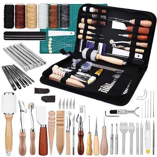 Lederbearbeitungsset, Lederwerkzeug-Set, Lederhandwerkswerkzeuge mit Leder Stanzwerkzeugen zum Stanzen, Leder Nähset, Krallenstempel für Lederhandwerk von Kuppt