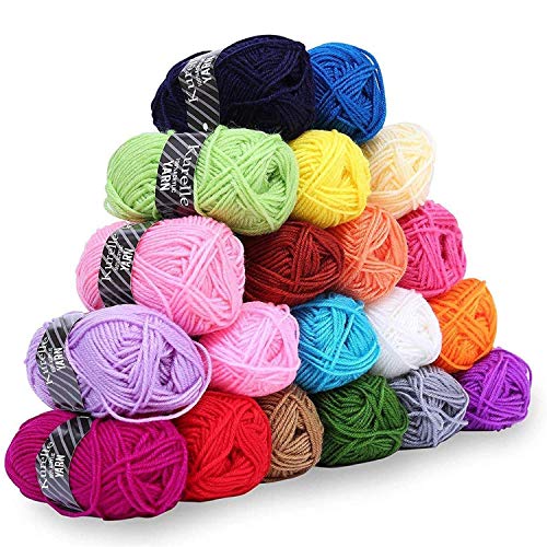 Kurelle Stickgarn Buntes Strick Garnknäuel Packung - Acryl Garn für Stricken, Wolle Set Baumwolle Perfekt für jedes Häkel und Strickprojekt - 20 Farbe 25g pro Farbe - 40 Meter von Kurelle