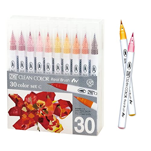 Kuretake ZIG Clean Color Real Brush, 30 Farben Set C, flexible Pinselspitzen, Aquarellstifte zum Malen, Zeichnen, Kalligraphie und Pinsel-Schriftzug für Künstler, hergestellt in Japan Kuretake ZIG Clean Color Real Brush, 30 Farben Set C, flexible Pinselspitzen, Aquarellstifte zum Malen, Zeichnen, Kalligraphie und Pinsel-Schriftzug für Künstler, hergestellt in Japan von Kuretake