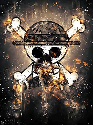 Kurrma 5D Anime Diamond Painting Set One Piece Monkey D. Ruffy Piratenflagge DIY Handwerk Kunst Erwachsene/Kinder Rundbohrer/Vollbohrer Zimmer Wanddekoration Edelsteine/Strasssteine ​​Eltern-Kind-Inte von Kurrma