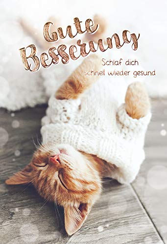 KE - Karte zur Guten Besserung mit Premium Folienprägung, DIN B6 Klappkarten inkl. Umschlag, Ohne Innentext - Genesungswünsche - Karte Genesung Motiv: Schlafende Katze von Kurt Eulzer