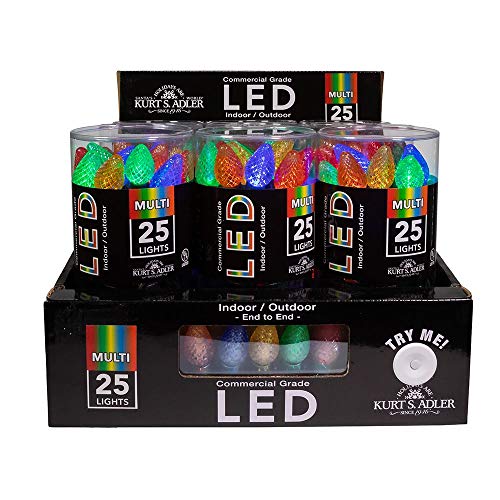 Kurt S. Adler UL 25 facettiertes C7 mehrfarbiges LED-Set mit grüner Draht-Lichterkette, mehrfarbig von Kurt S. Adler