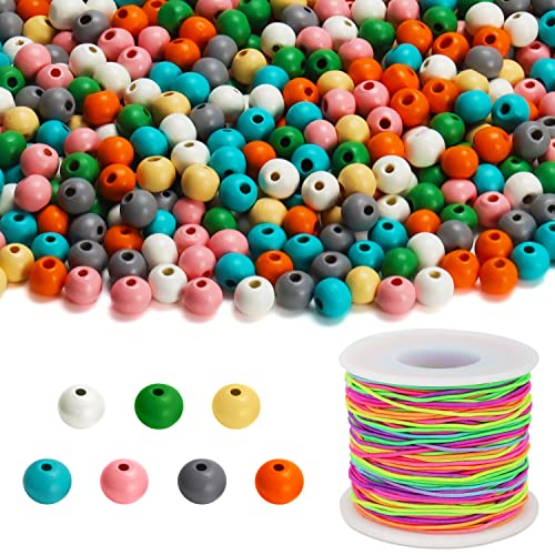 Kurtzy 1000er Pack Sortierter Runder Holzperlen zum Auffädeln mit Elastischer Schnur - 7 mm Natürliche Holzperlen Bunt Perlen für ketten, Schmuck, Schlüsselanhänger, DIY-Crafts & Heimdeko von Kurtzy