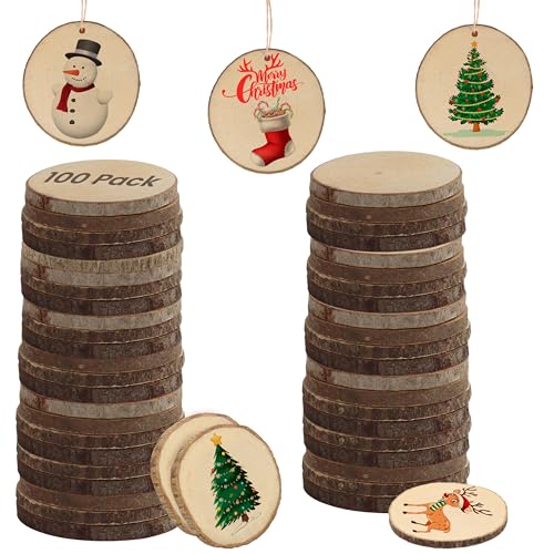 Kurtzy 100er Pack Natürliche Runde Holzscheiben zum Basteln 3-5 cm Durchmesser - Holzscheiben Rund mit Rinde und Ohne Loch - Holzschilder zum Beschriften für DIY Kunst und Weihnachtsschmuck von Kurtzy