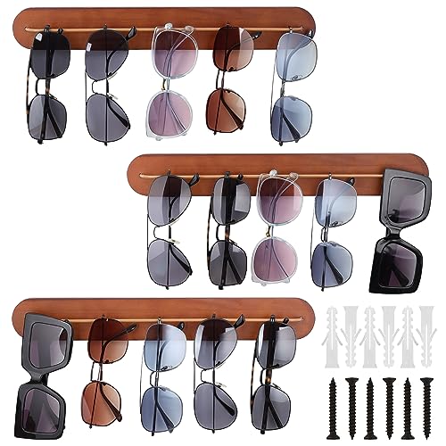 Kurtzy 3er Pack Brillenhalter Wand Hänge Organizer aus Holz - Aufbewahrung Hängend Brillen Organizer - Sonnenbrillen Aufbewahrung für Schlaf-/Wohnzimmer & Eingang - Hält Jeweils 5 Sonnenbrillen von Kurtzy