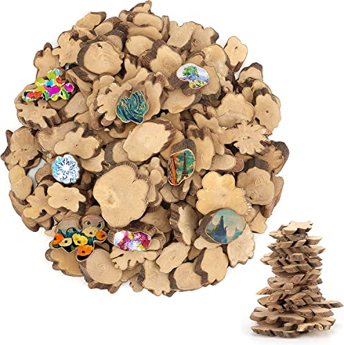 Kurtzy Natur Holzstücke zum Basteln Holz Platten Astscheiben (500g) – 2-5,5 cm Durchmesser Baumscheiben Holzplättchen Holzscheiben Deko Rindenbrett ohne Loch zum Basteln, DIY, Weihnachten, Hochzeit von Kurtzy