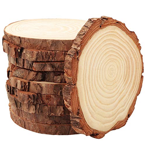 Kurtzy 10Stk Naturbelassene Holzscheiben - Unbehandelte Baumstamm Scheiben Rund mit 10-11cm Durchmesser 10mm dick, Rustikale Holzplatten Natur mit Rinde für DIY, Deko, Basteln, Hochzeit, Weihnachten von Kurtzy