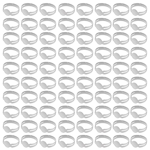 Kurtzy 80er Pack Rohlinge Ringe Set Verstellbar - Ringrohlinge zum Basteln für DIY-Schmuck Herstellung - Versilberte Ringe mit Klebepad für Edelsteine oder Cabochons Bastel Schmuck von Kurtzy