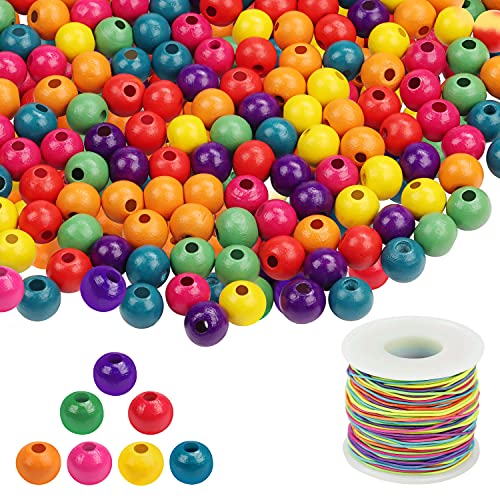 Kurtzy 1000er Pack Runde Bunte Holzperlen zum Auffädeln mit Elastischer Schnur - 7mm Natürliche Holzperlen Bunt für Schmuck, Armbänder, Halskette, Schlüsselanhänger, DIY-Crafts und Heimdeko von Kurtzy