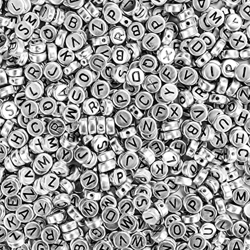 Kurtzy Silber Acryl Runde Alphabet Perlen Set (1000 Pack) A-Z Buchstaben Perlen 6 mm - für die Schmuckherstellung, Armband, Kette mit Buchstabe, Schlüsselanhänger, Schmuck Basteln & Geschenke von Kurtzy