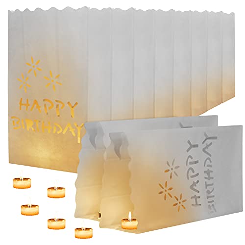 Kurtzy Weiße Papier Tüten Deko Geburtstag (10 Pack) - Laternen für Kerzen Geburtstag - Happy Birthday Party Design für Kerzen und LED Kerzen Deko - Indoor oder Outdoor-Dekoration von Kurtzy
