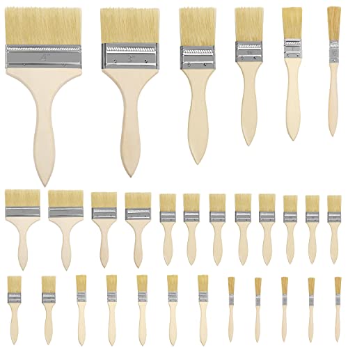 Kurtzy 30 Stk Wiederverwendbares Pinsel Set - 6 Größen - 1,3-10 cm Pinselkopf - Lackpinsel für Lacke, Farben, Klebstoffe, Gesso & Beizen - Acryl Pinsel für Malerbedarf von Kurtzy