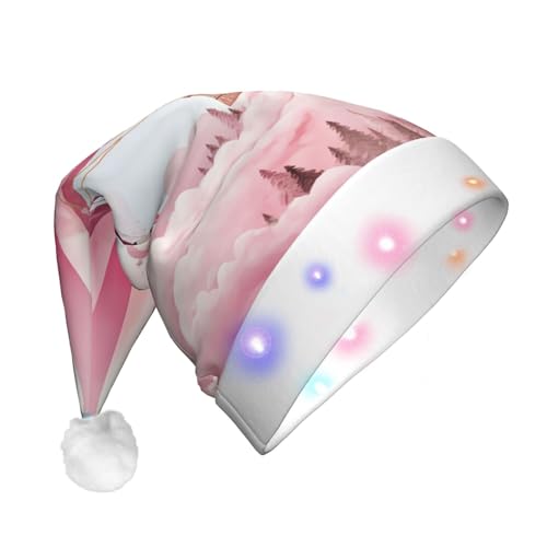 Kururi Rosa Heißluftballon Druck Weihnachtsmützen Lustige Weihnachtsmütze Leuchtet Xmas Urlaub Hut Für Erwachsene Xmas Party Supplies von Kururi