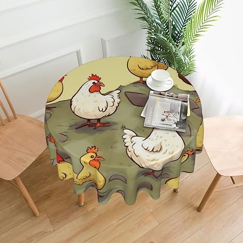 Kururi Tischdecke mit Hühner-Motiv, wasserdicht, rund, für Küche, Party, Picknick, Esszimmer, Tischdekoration, Einheitsgröße von Kururi