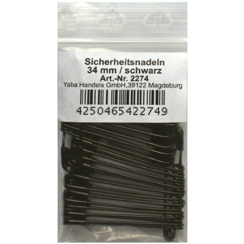 24 Stück Sicherheitsnadeln 34 mm, schwarz lackiert, Nadel Nadeln, 2274 (34 mm) von Kurzwaren / Sicherheitsnadeln / Yline