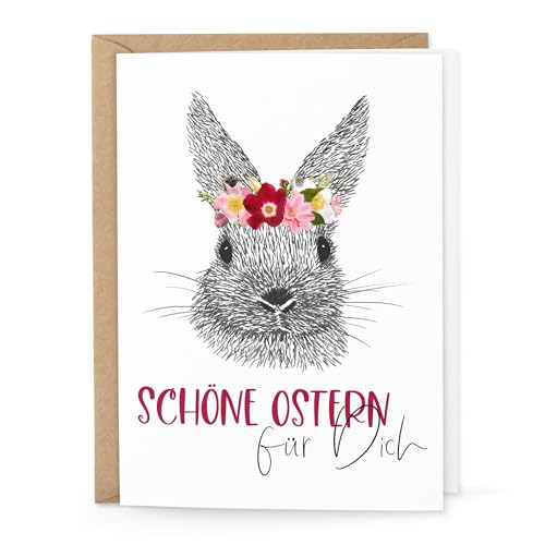 Klappkarte Schöne Ostern für Dich, DIN A6, Feinpapier, mit Kraftpapier-Umschlag, Hasen-Motiv von KuschelICH