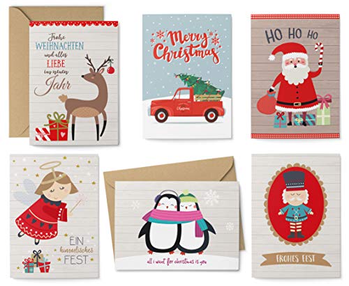 KuschelICH 12er Weihnachtskarten Set - 8 Postkarten, 4 Klappkarten mit Umschlag - Grußkarten 6 unterschiedliche Weihnachtsmotive je 2 Stück (Classic) von KuschelICH