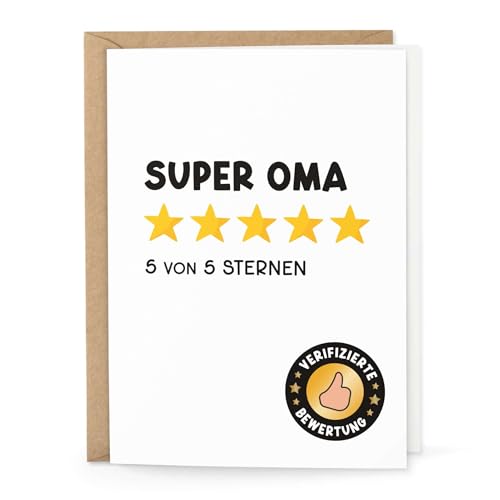 KuschelICH Klappkarte „Super Oma“ – DIN A6, 300g/m² – inkl. Kraftpapierumschlag – Bewertungskarte mit 5 Sternen – Made in Germany (Oma) von KuschelICH