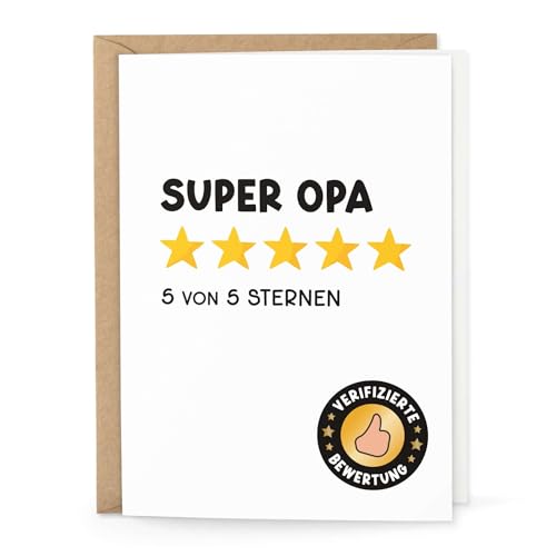 KuschelICH Klappkarte „Super Opa“ – DIN A6, 300g/m² – inklusive Kraftpapierumschlag – lustige Bewertungskarte – Made in Germany (Opa) von KuschelICH