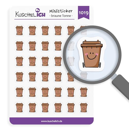 KuschelICH Miniaufkleber Braune Tonne – Müll-Aufkleber für Kalender & Bullet Journal – 36 Sticker – Bioabfall/Gartenabfall – Made in Germany (Braun) von KuschelICH