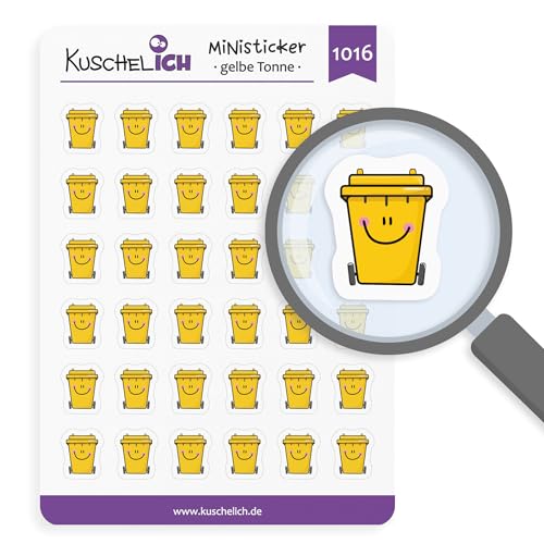 KuschelICH Miniaufkleber Gelbe Tonne – Planersticker für Kalender & Bullet Journal – 36 Sticker – Nachhaltiges Papier, beschreibbar, Made in Germany (Gelb) von KuschelICH