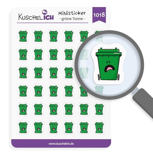 KuschelICH Miniaufkleber Grüne Tonne – Biomüll-Sticker für Kalender & Bullet Journal – 36 Stück – Planer-Aufkleber, (Grün) von KuschelICH